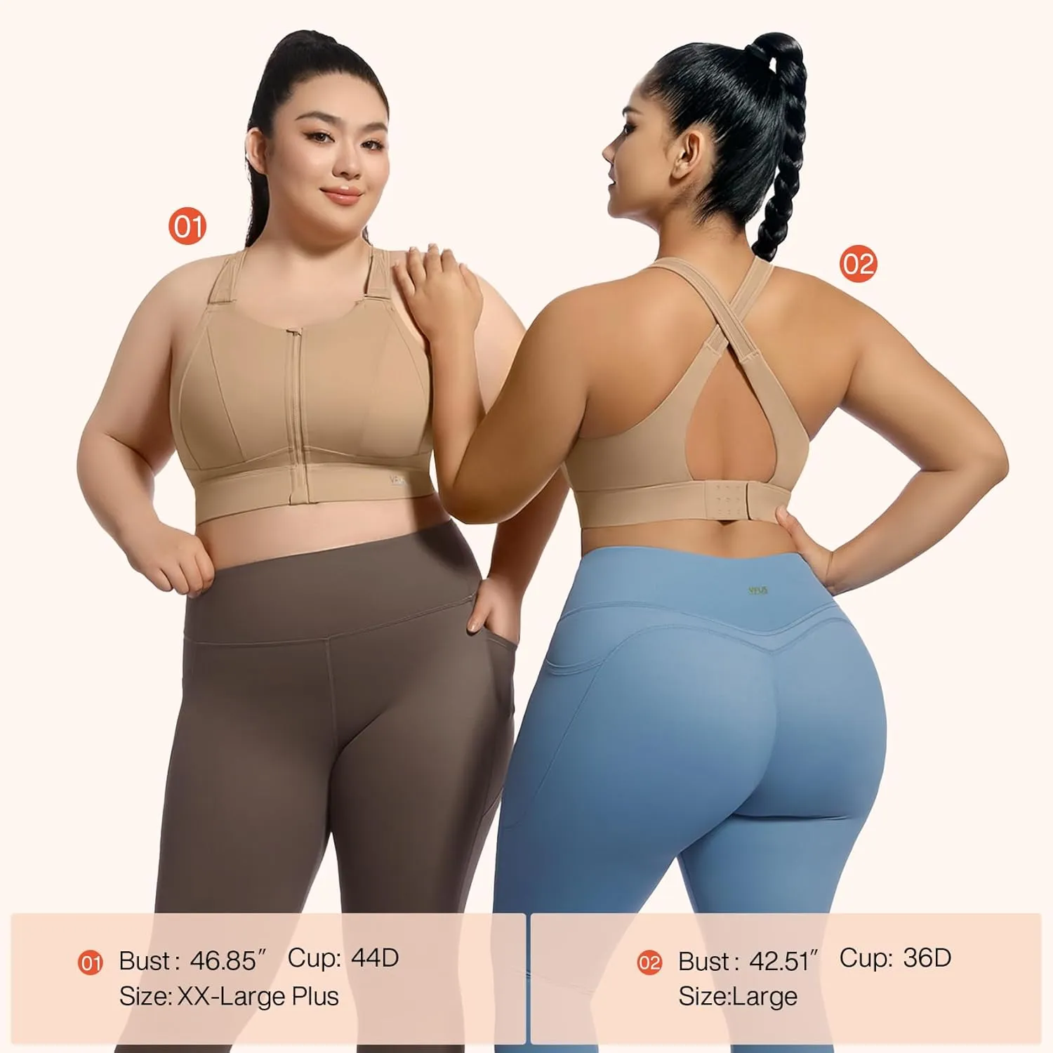 High Impact Sports Bras for Women Adjustable Zip Front Plus Size Workout Bra Full Coverage Removable Padded Running