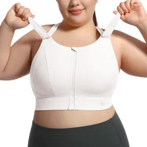 High Impact Sports Bras for Women Adjustable Zip Front Plus Size Workout Bra Full Coverage Removable Padded Running