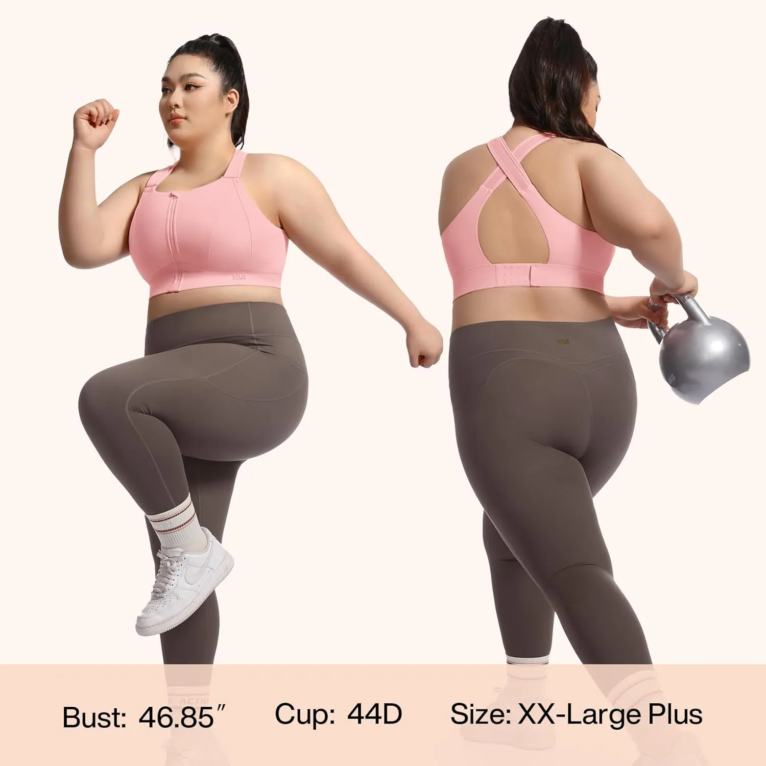 High Impact Sports Bras for Women Adjustable Zip Front Plus Size Workout Bra Full Coverage Removable Padded Running