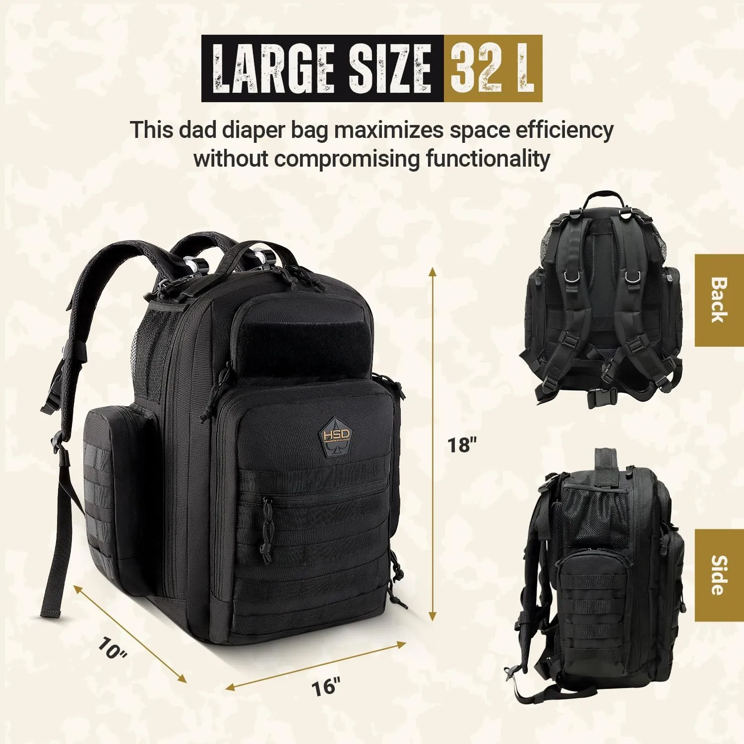 HighSpeedDaddy - Baby Diaper Backpack, Military-Grade, Waterproof, Compact Baby Travel Bag w/Stroller Straps & Tablet Sleeve