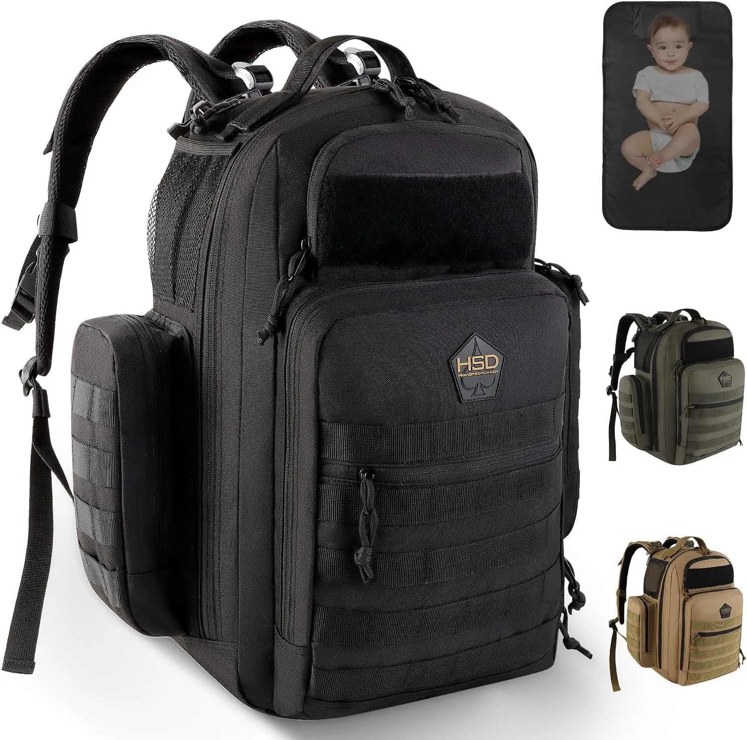 HighSpeedDaddy - Baby Diaper Backpack, Military-Grade, Waterproof, Compact Baby Travel Bag w/Stroller Straps & Tablet Sleeve