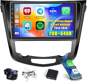 Hikity Android Car Stereo for Nissan Rogue X-Trail Qashqai 2014-2018 Radio 2 64GB 10.1 Inch Touchscreen Car Radio Carplay Android Auto Support GPS Navigation WiFi Bluetooth FM EQ Backup Camera