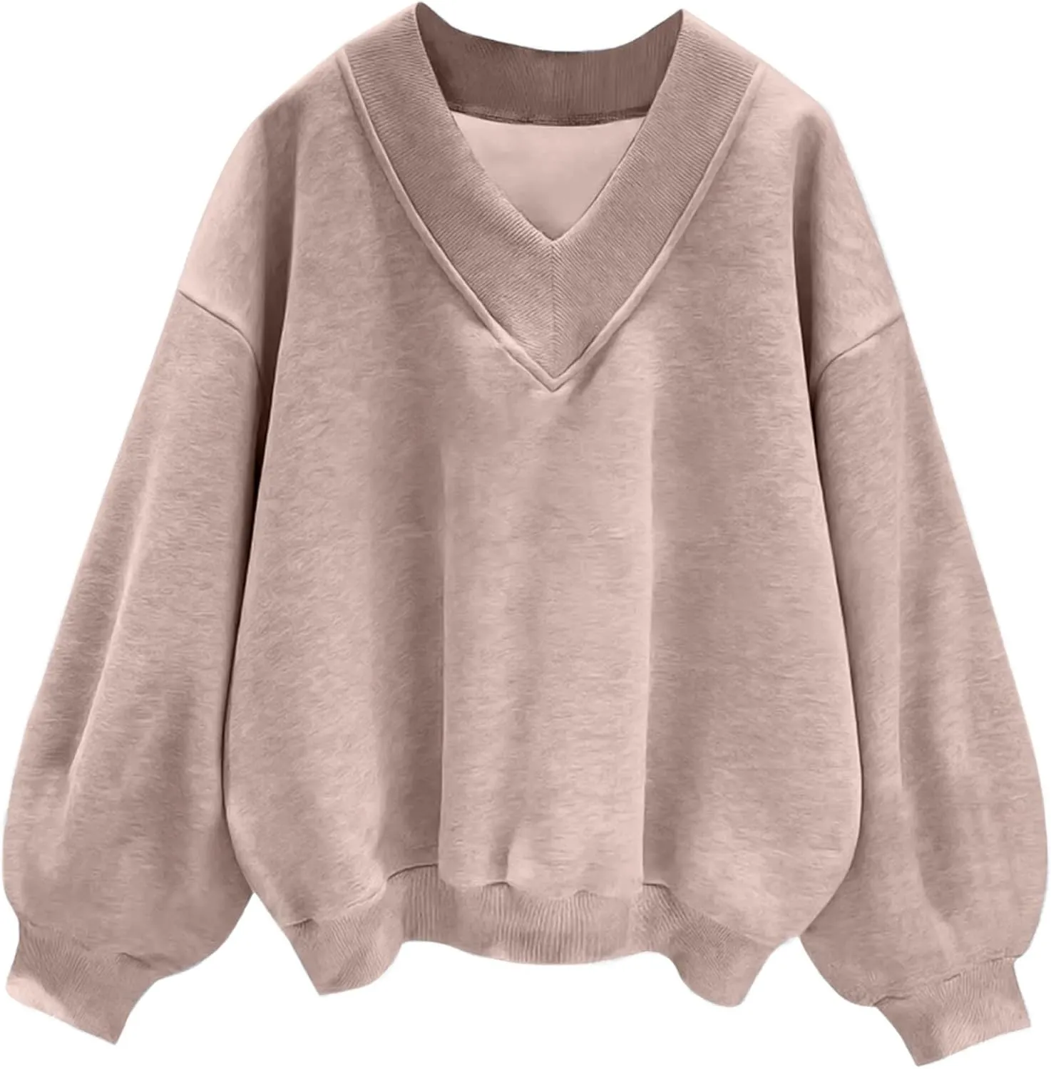 Hilinker Womens V Neck Oversized Sweatshirts Casual Drop Shoulder Long Sleeve Pullover Tops