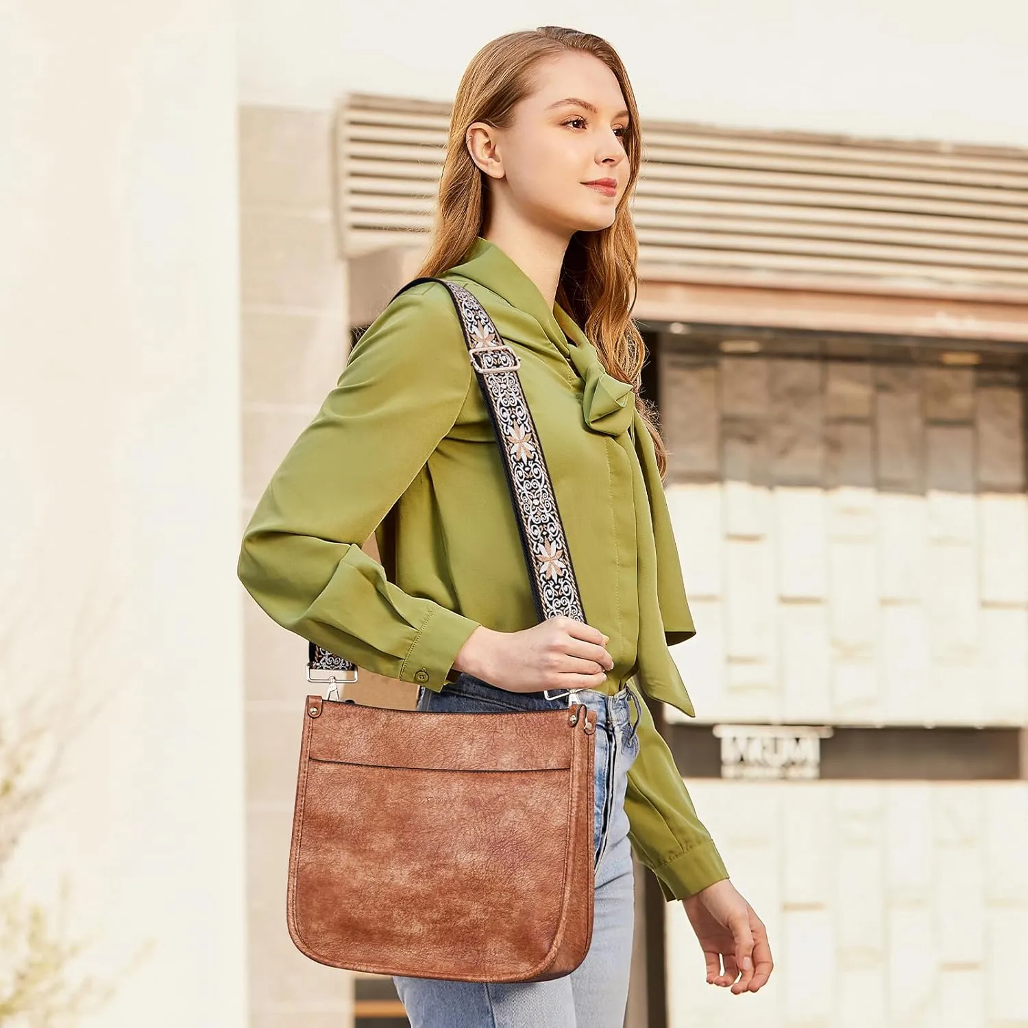 HKCLUF Crossbody Bag Purse for Women 2PCS/Set Leather Hobo Handbag Wallet Set With 2Adjustable Guitar Strap Shoulder Bag