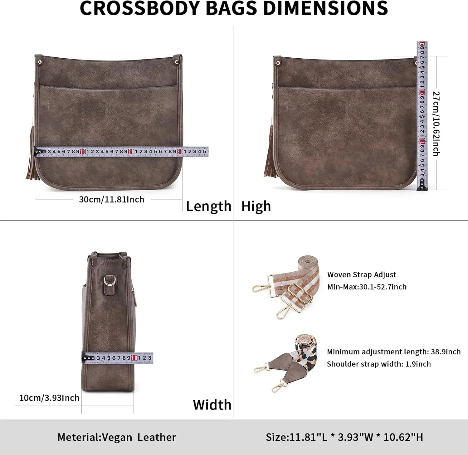 HKCLUF Crossbody Bag Purse for Women 2PCS/Set Leather Hobo Handbag Wallet Set With 2Adjustable Guitar Strap Shoulder Bag