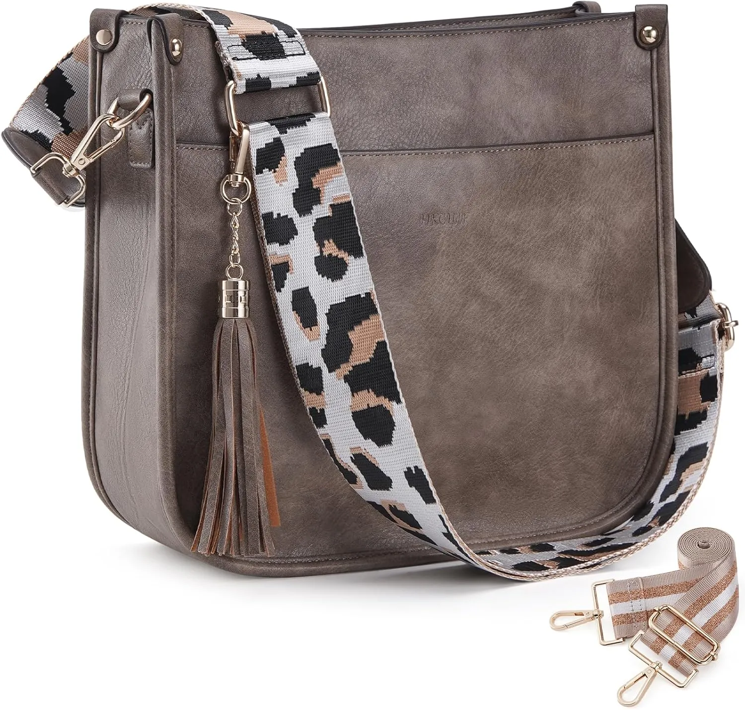HKCLUF Crossbody Bag Purse for Women 2PCS/Set Leather Hobo Handbag Wallet Set With 2Adjustable Guitar Strap Shoulder Bag