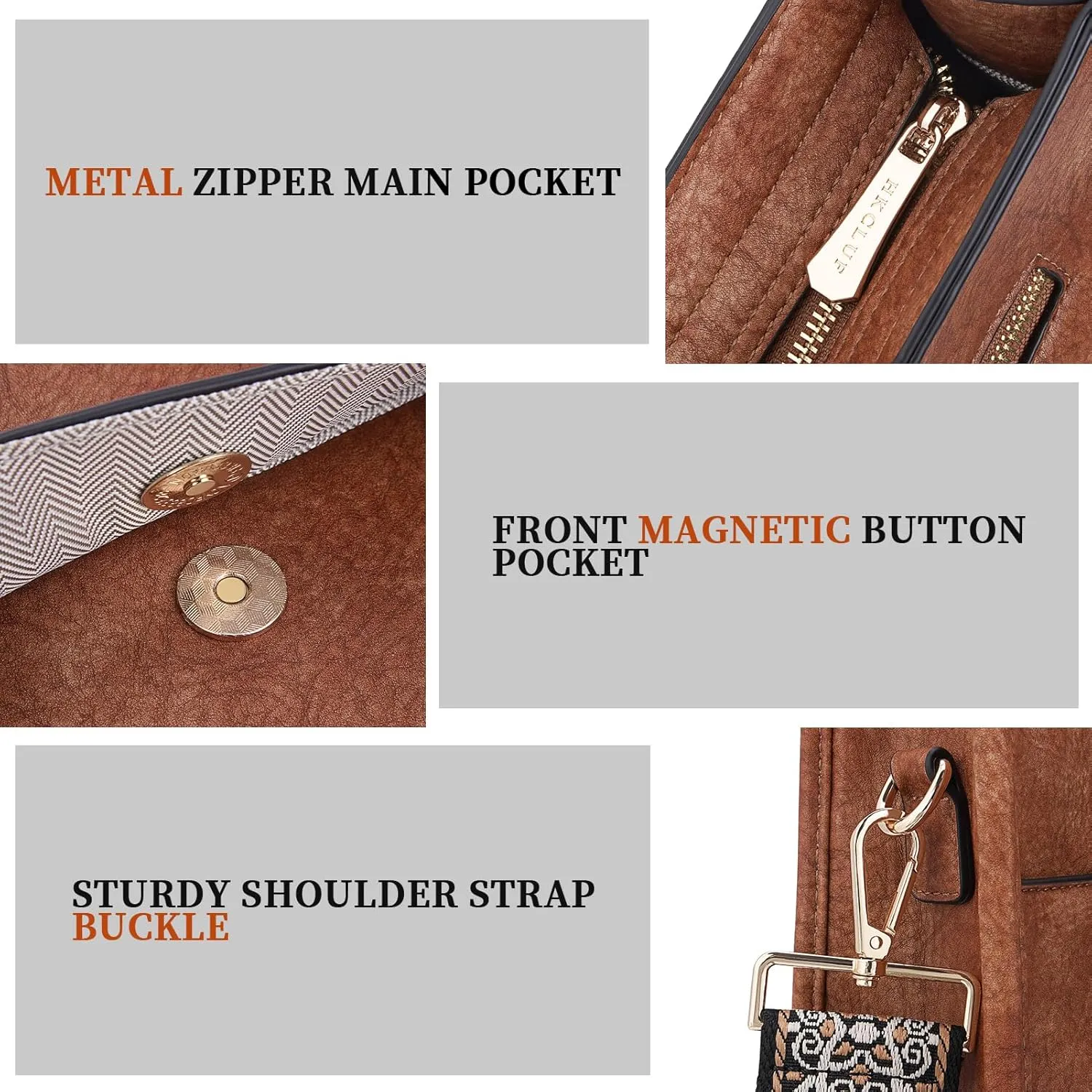 HKCLUF Crossbody Bag Purse for Women 2PCS/Set Leather Hobo Handbag Wallet Set With 2Adjustable Guitar Strap Shoulder Bag