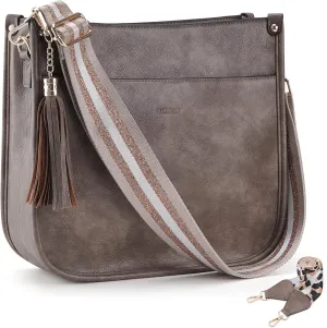 HKCLUF Crossbody Bag Purse for Women 2PCS/Set Leather Hobo Handbag Wallet Set With 2Adjustable Guitar Strap Shoulder Bag