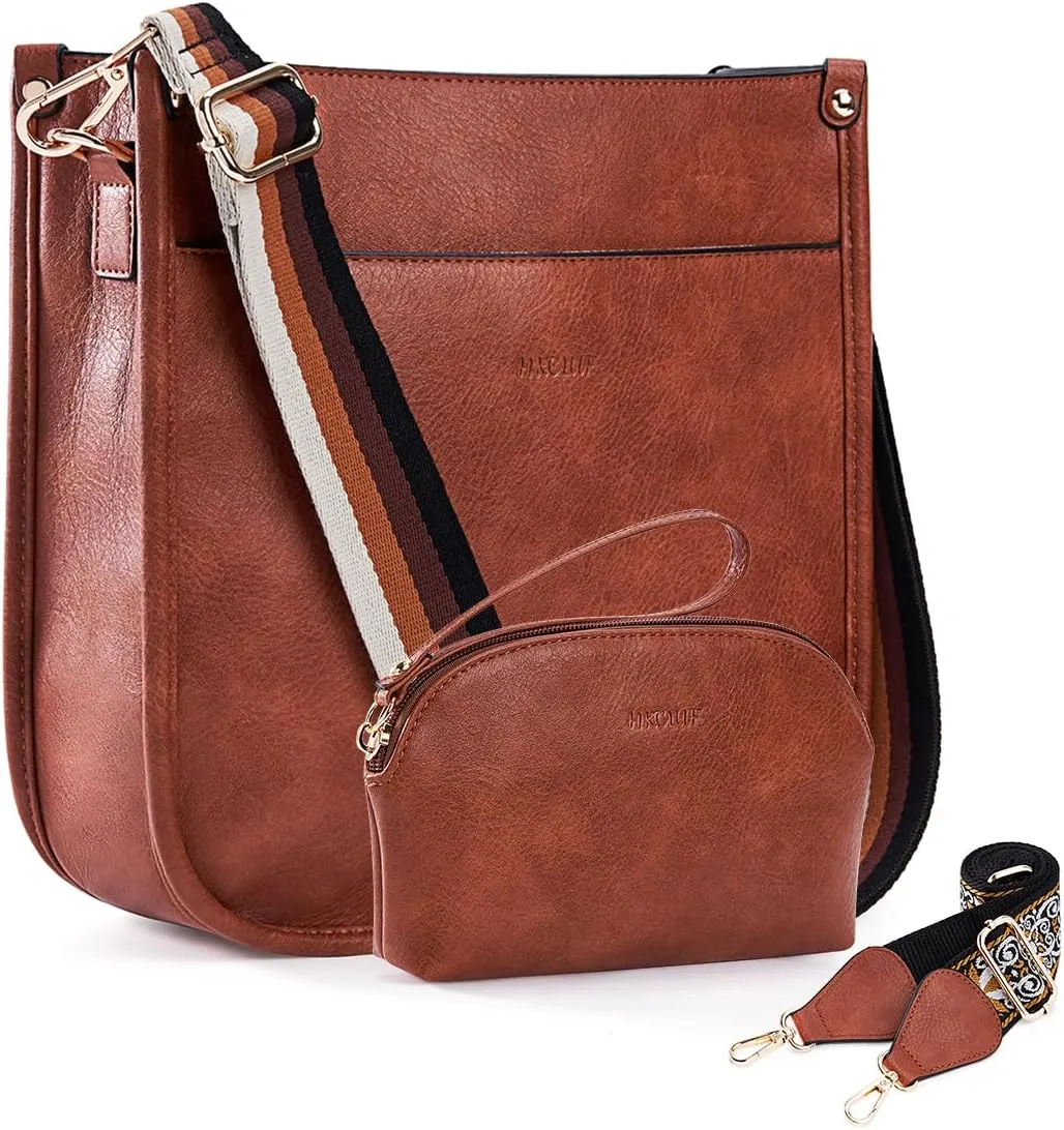 HKCLUF Crossbody Bag Purse for Women 2PCS/Set Leather Hobo Handbag Wallet Set With 2Adjustable Guitar Strap Shoulder Bag