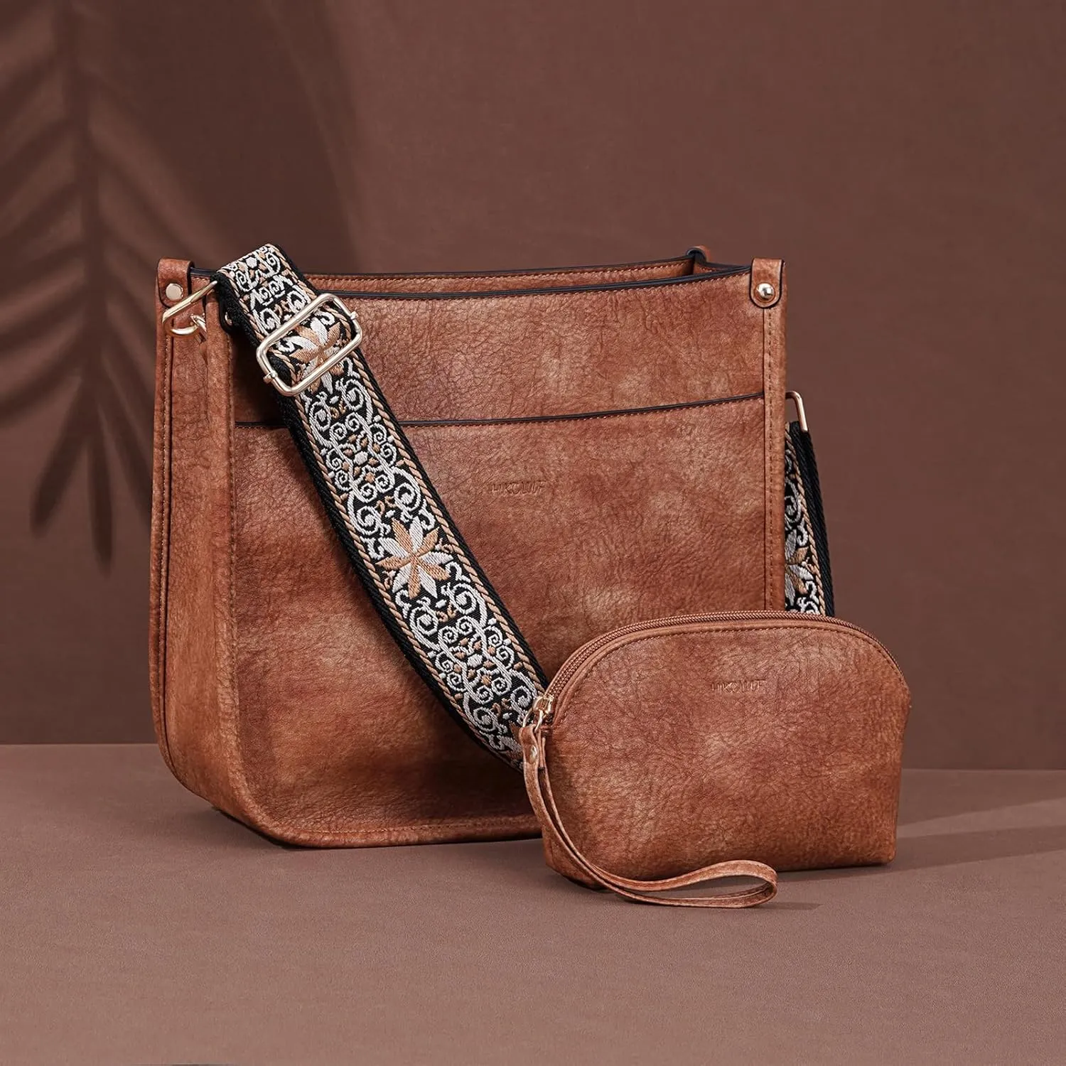 HKCLUF Crossbody Bag Purse for Women 2PCS/Set Leather Hobo Handbag Wallet Set With 2Adjustable Guitar Strap Shoulder Bag