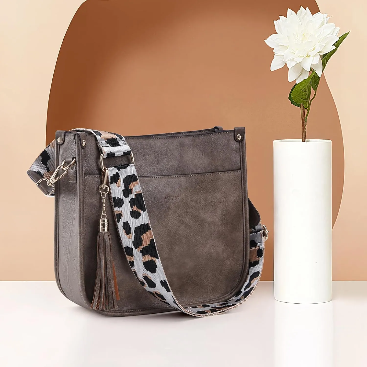 HKCLUF Crossbody Bag Purse for Women 2PCS/Set Leather Hobo Handbag Wallet Set With 2Adjustable Guitar Strap Shoulder Bag