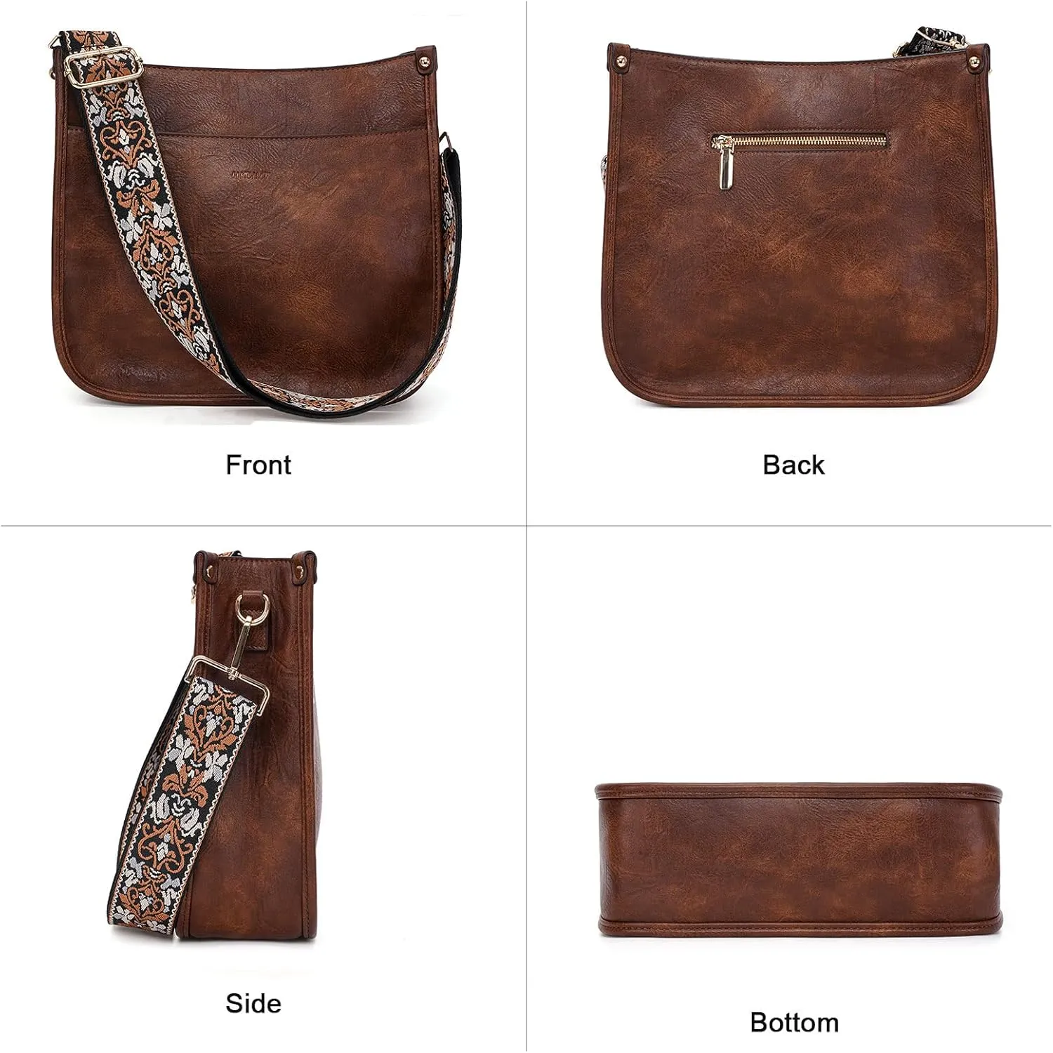 HKCLUF Crossbody Bag Purse for Women 2PCS/Set Leather Hobo Handbag Wallet Set With 2Adjustable Guitar Strap Shoulder Bag