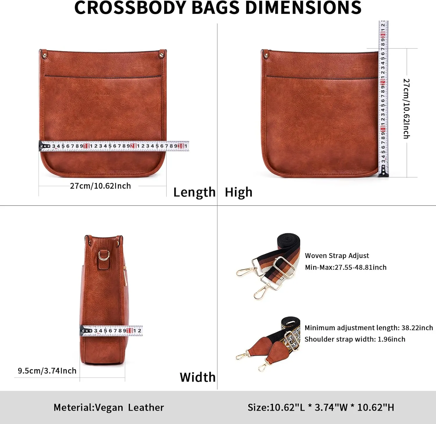 HKCLUF Crossbody Bag Purse for Women 2PCS/Set Leather Hobo Handbag Wallet Set With 2Adjustable Guitar Strap Shoulder Bag