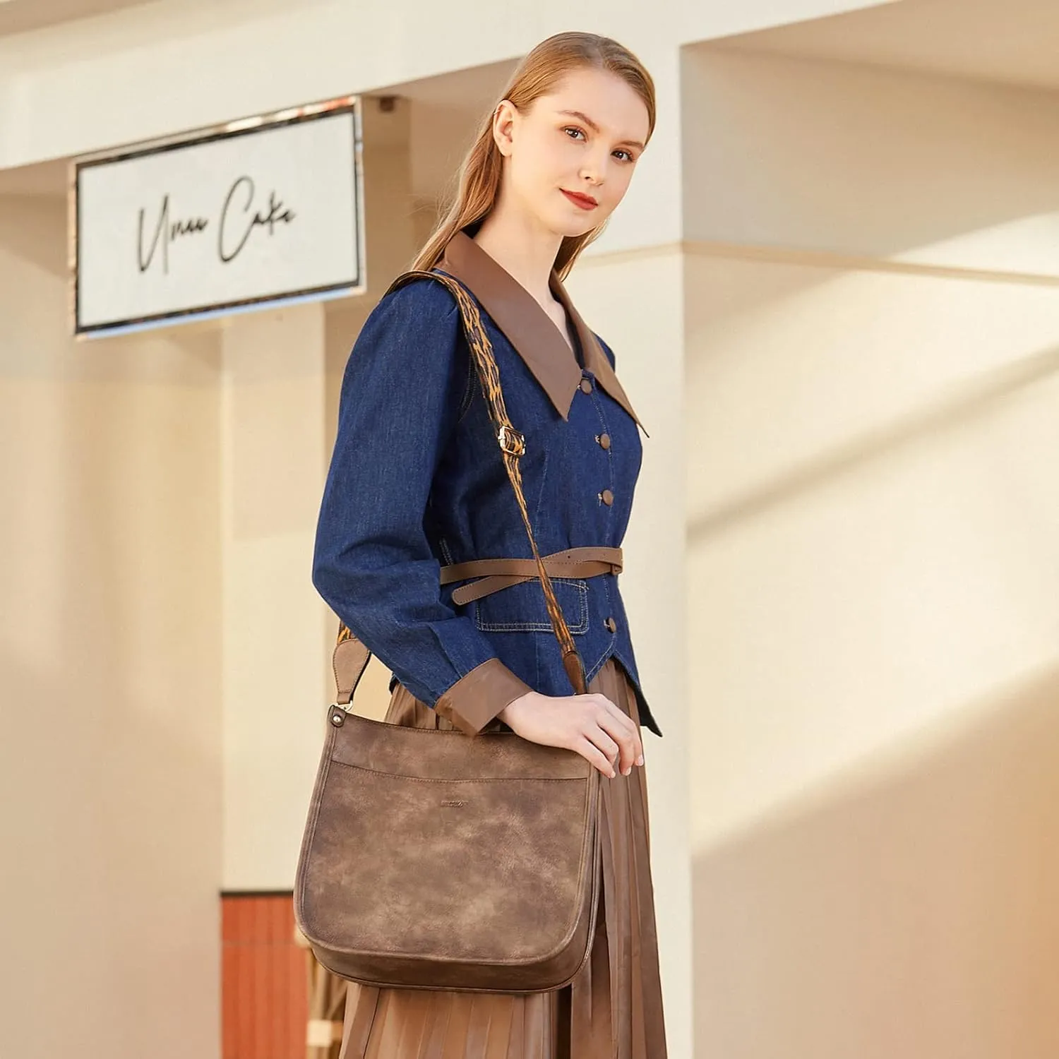 HKCLUF Crossbody Bags for Women Trendy Vegan Leather Hobo Handbags With 2PCS Adjustable Guitar Strap Shoulder Bucket Bags