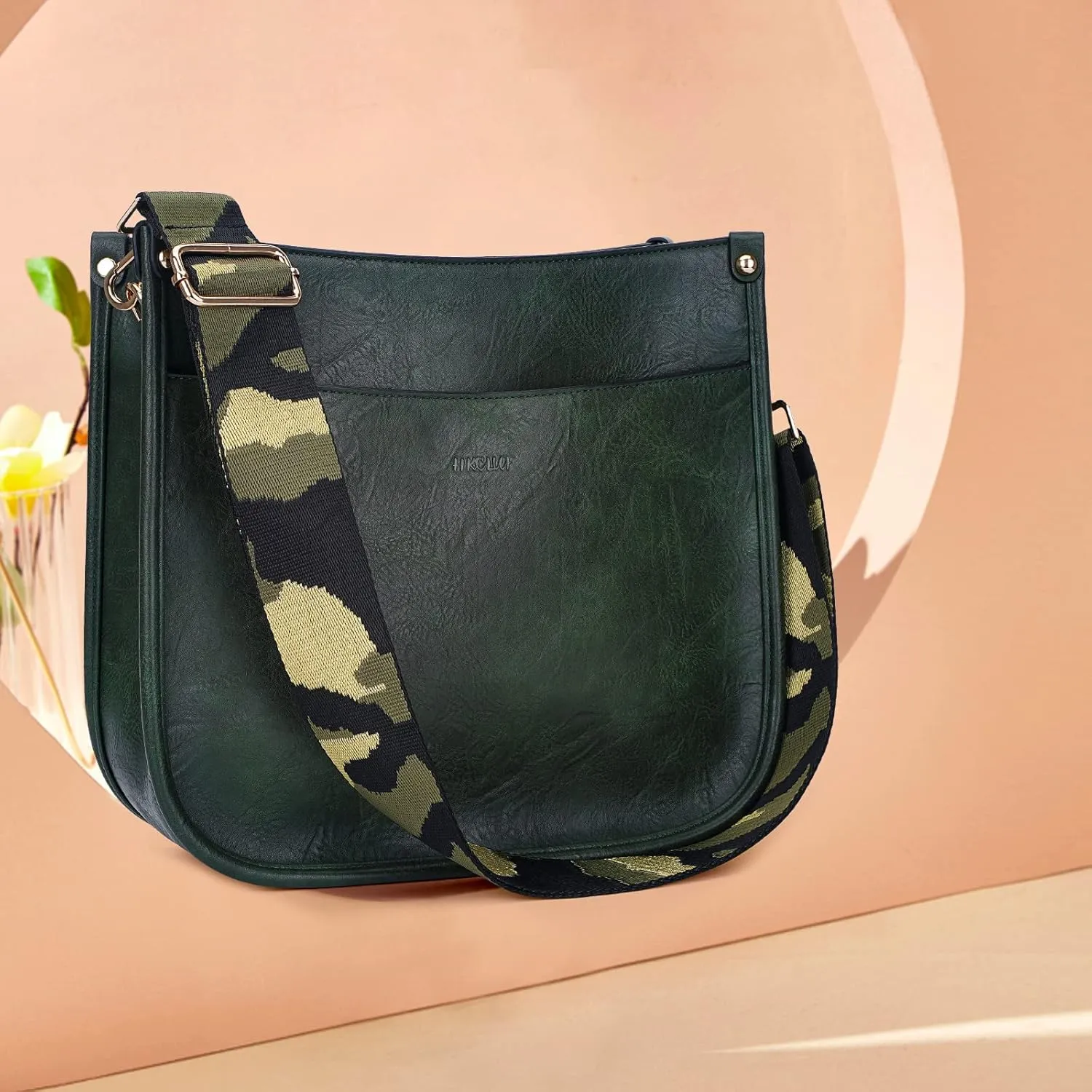 HKCLUF Crossbody Bags for Women Trendy Vegan Leather Hobo Handbags With 2PCS Adjustable Guitar Strap Shoulder Bucket Bags