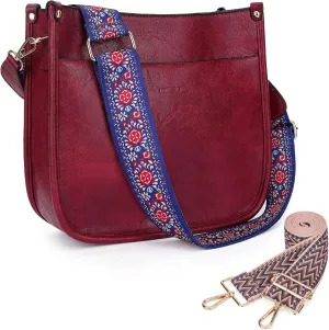 HKCLUF Crossbody Bags for Women Trendy Vegan Leather Hobo Handbags With 2PCS Adjustable Guitar Strap Shoulder Bucket Bags