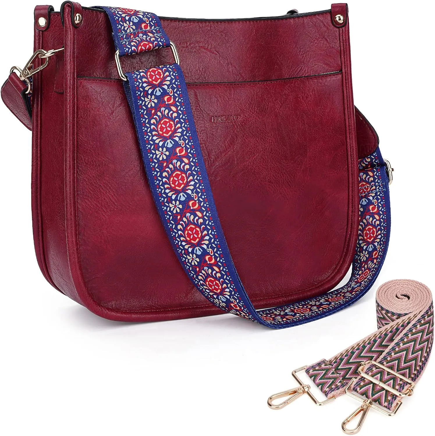 HKCLUF Crossbody Bags for Women Trendy Vegan Leather Hobo Handbags With 2PCS Adjustable Guitar Strap Shoulder Bucket Bags