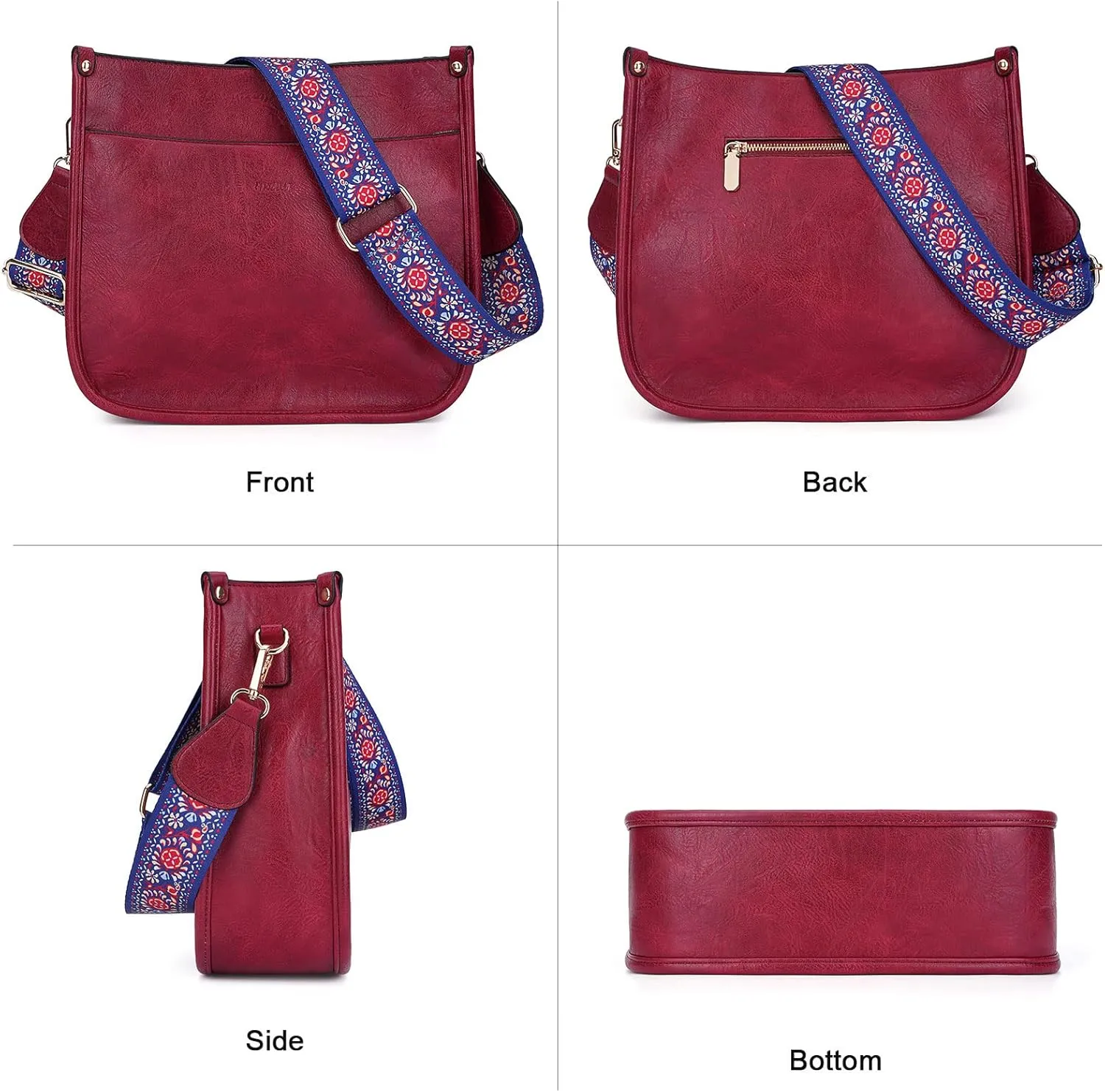 HKCLUF Crossbody Bags for Women Trendy Vegan Leather Hobo Handbags With 2PCS Adjustable Guitar Strap Shoulder Bucket Bags