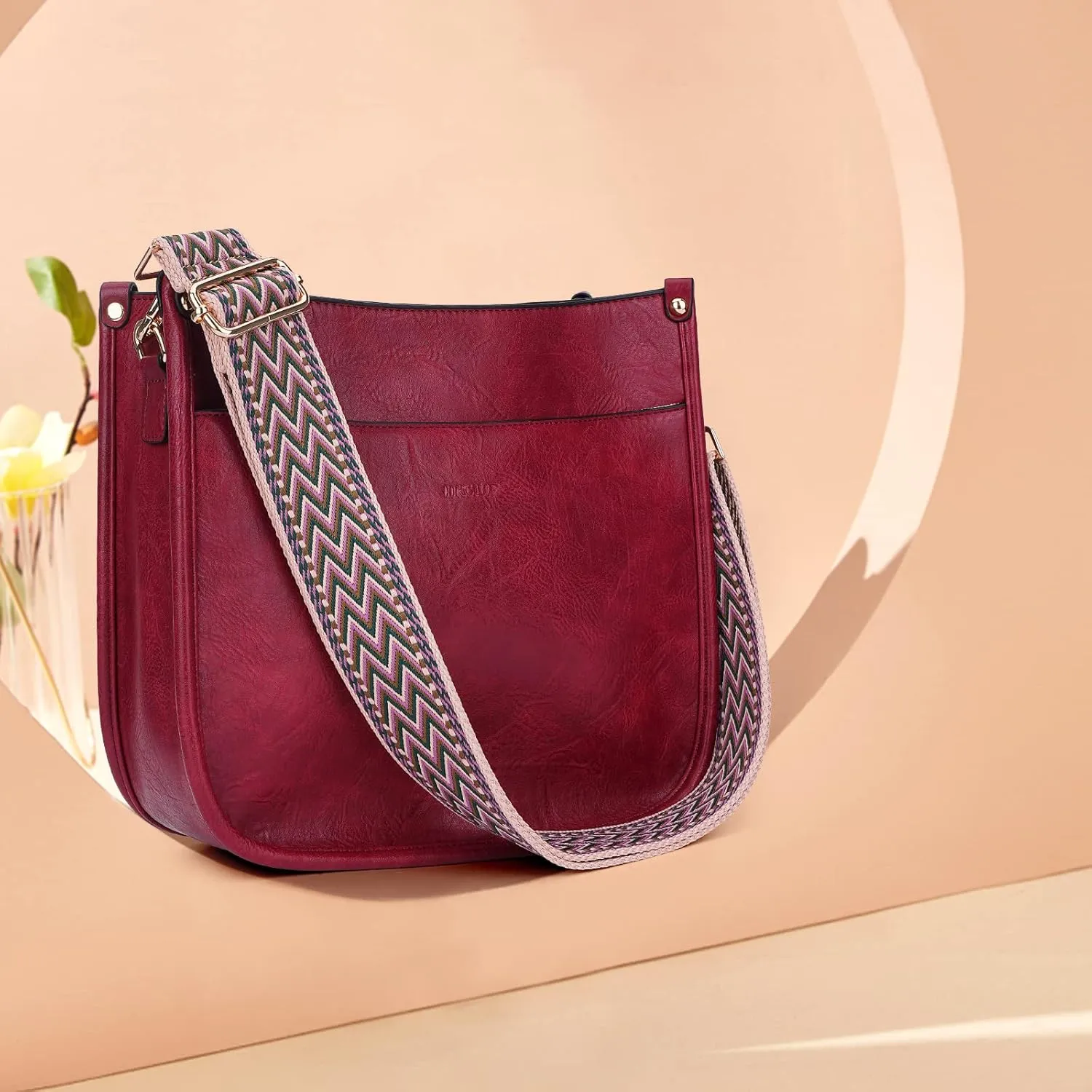 HKCLUF Crossbody Bags for Women Trendy Vegan Leather Hobo Handbags With 2PCS Adjustable Guitar Strap Shoulder Bucket Bags