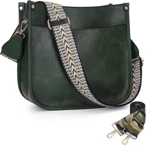 HKCLUF Crossbody Bags for Women Trendy Vegan Leather Hobo Handbags With 2PCS Adjustable Guitar Strap Shoulder Bucket Bags