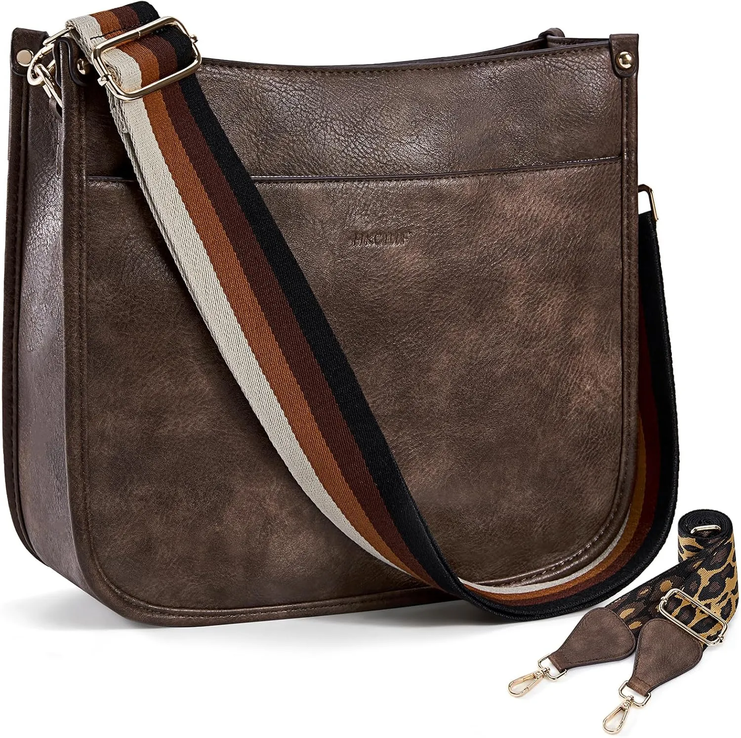 HKCLUF Crossbody Bags for Women Trendy Vegan Leather Hobo Handbags With 2PCS Adjustable Guitar Strap Shoulder Bucket Bags