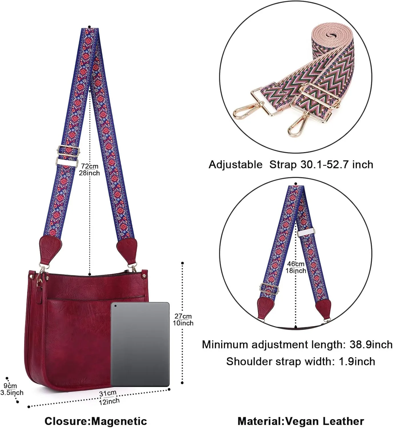 HKCLUF Crossbody Bags for Women Trendy Vegan Leather Hobo Handbags With 2PCS Adjustable Guitar Strap Shoulder Bucket Bags