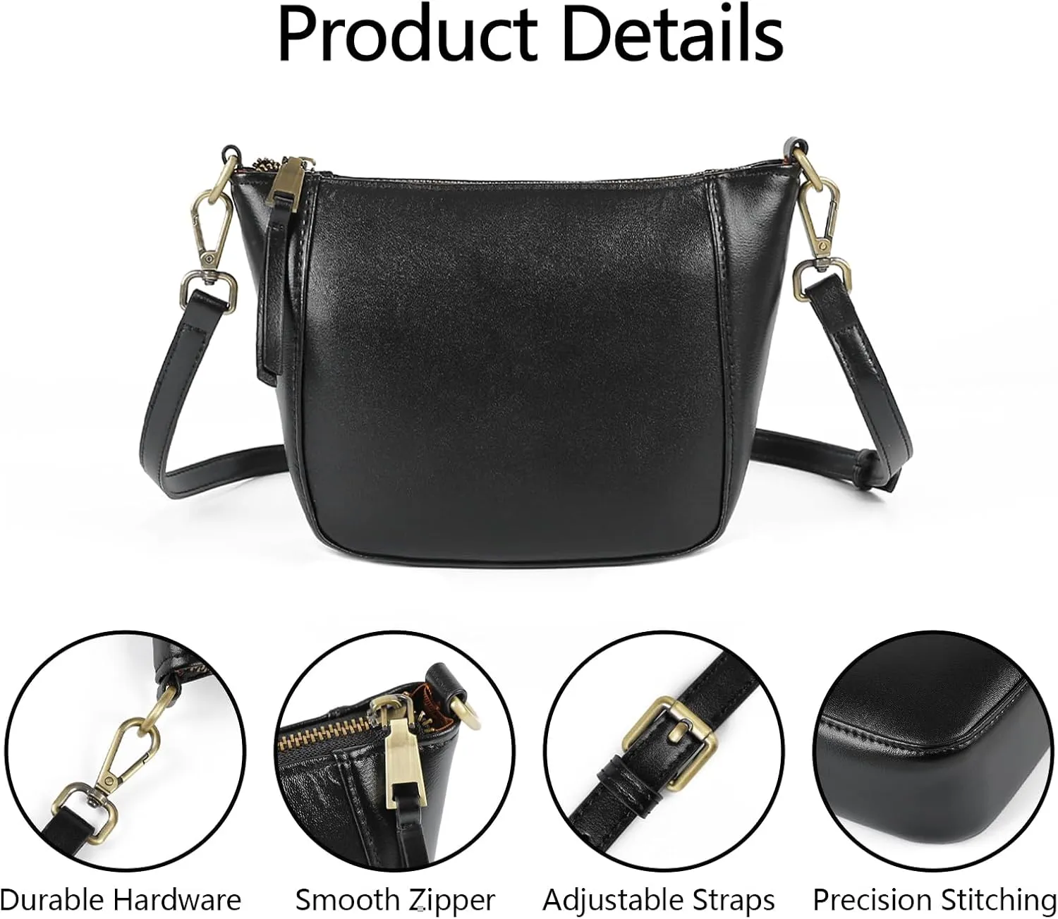 Hobo Bags for Women, Genuine Leather Crossbody Purse with Adjustable Strap, Lightweight Shoulder Bag