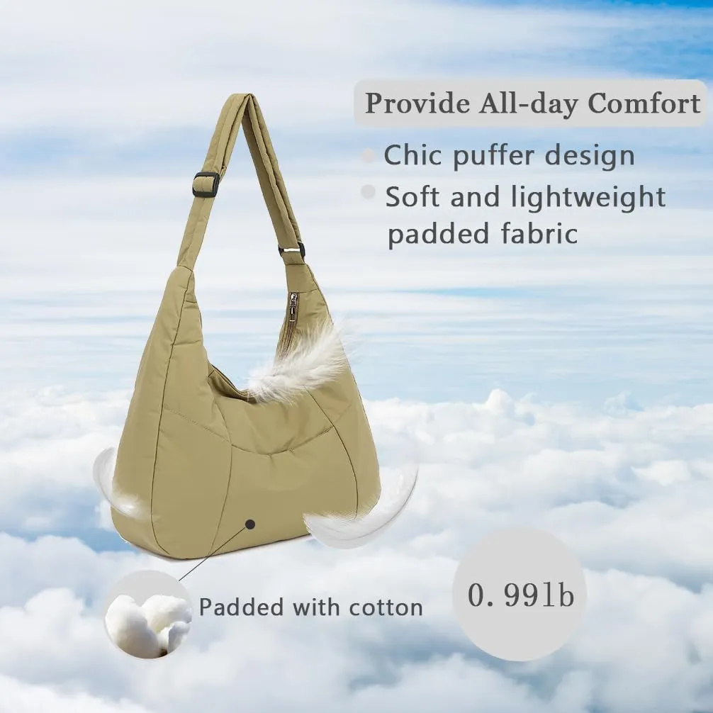 Hobo Crossbody Bags for Women, Puffer Tote Bag Quilted Shoulder Bag, Casual Puffer Purse for Travel