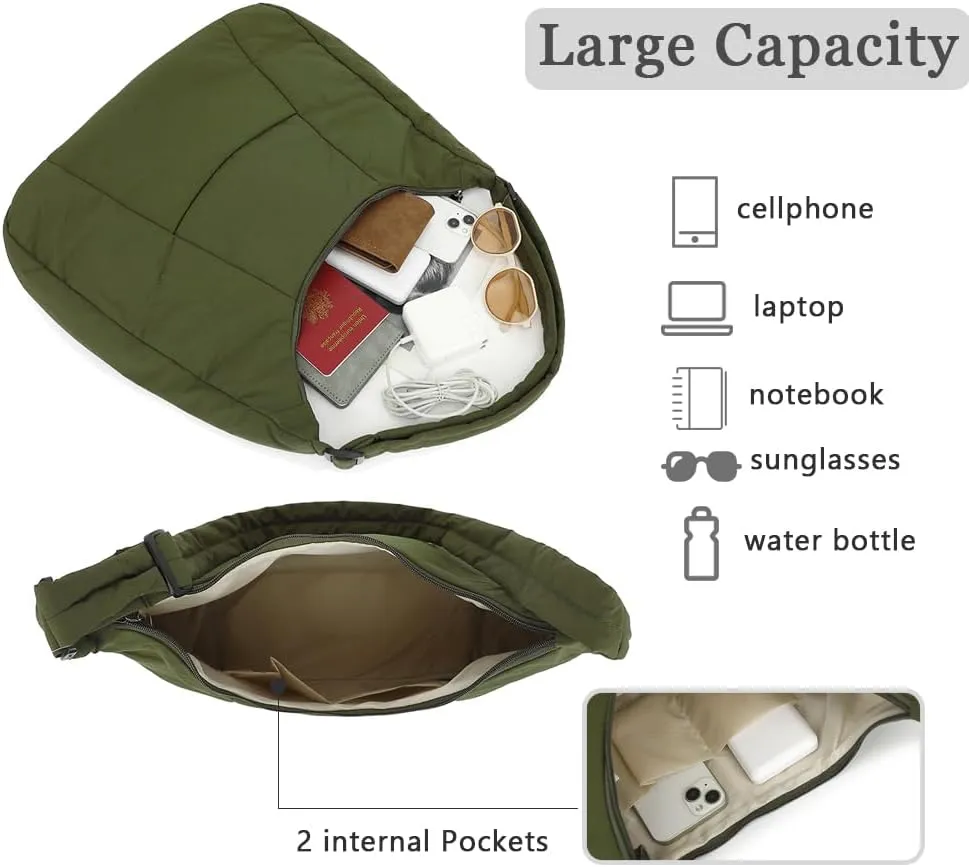Hobo Crossbody Bags for Women, Puffer Tote Bag Quilted Shoulder Bag, Casual Puffer Purse for Travel