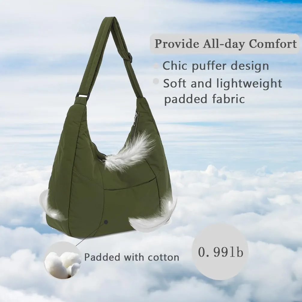 Hobo Crossbody Bags for Women, Puffer Tote Bag Quilted Shoulder Bag, Casual Puffer Purse for Travel