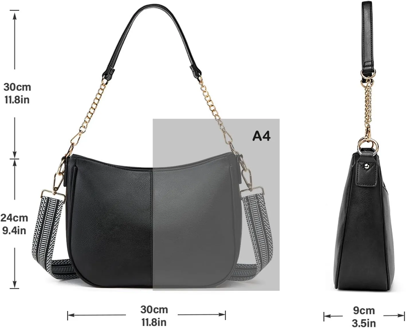 Hobo Crossbody Bags for Women Trendy Shoulder Purses PU Retro Handbag with 2 Types Shoulder Straps