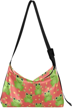 Hobo Handbag Crossbody Animation Cute Frog Trendy PU Leather Shoulder Bags Purses Flower Animal Large Casual Sling Tote Bag Messenger Bag for Women Men
