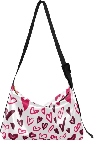 Hobo Handbag Crossbody Valentines Day Heart Trendy PU Leather Shoulder Bags Purses Concise Whith Large Casual Sling Tote Bag Messenger Bag for Women Men