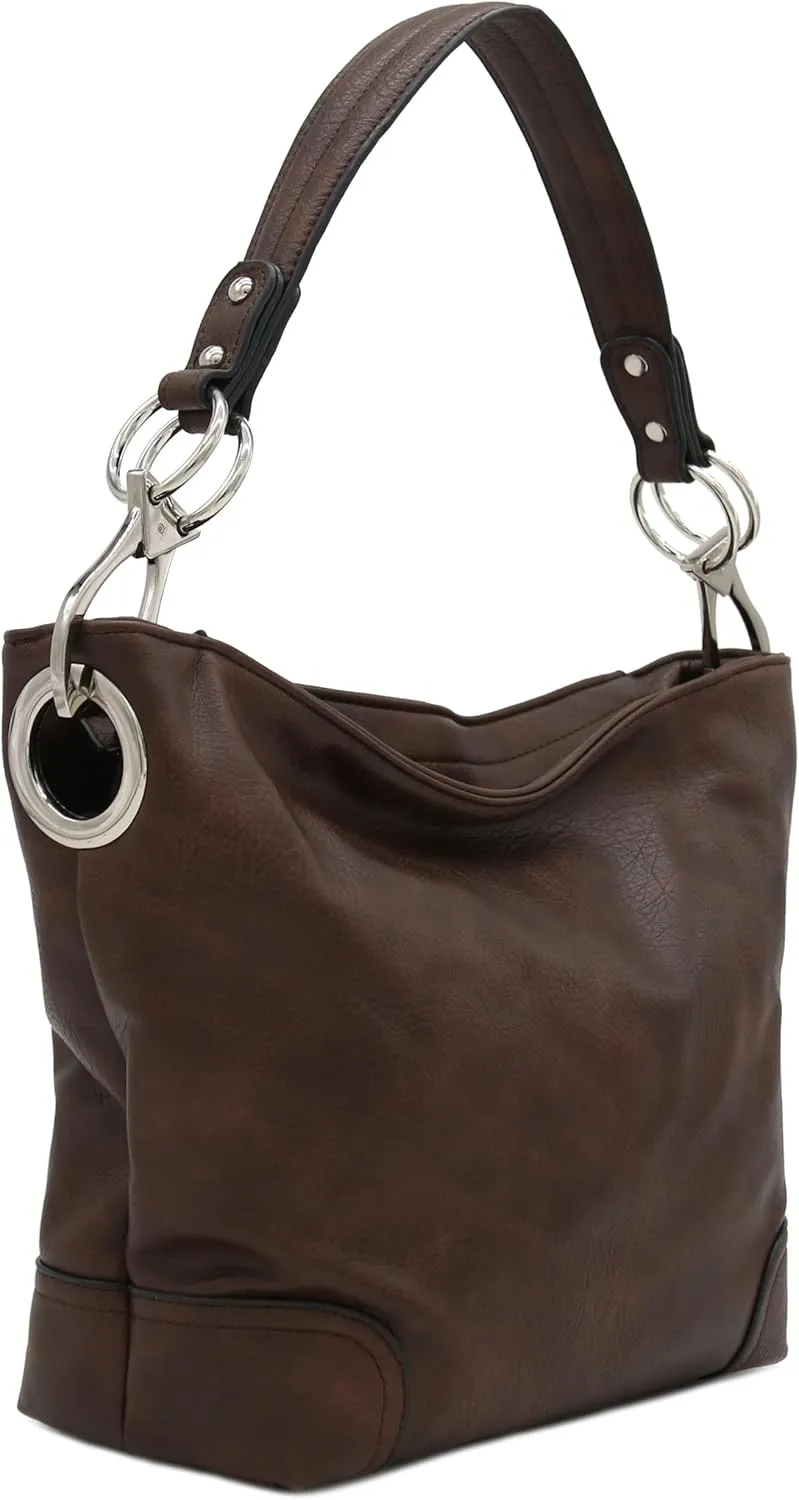 Hobo Shoulder Bag with Big Snap Hook Hardware