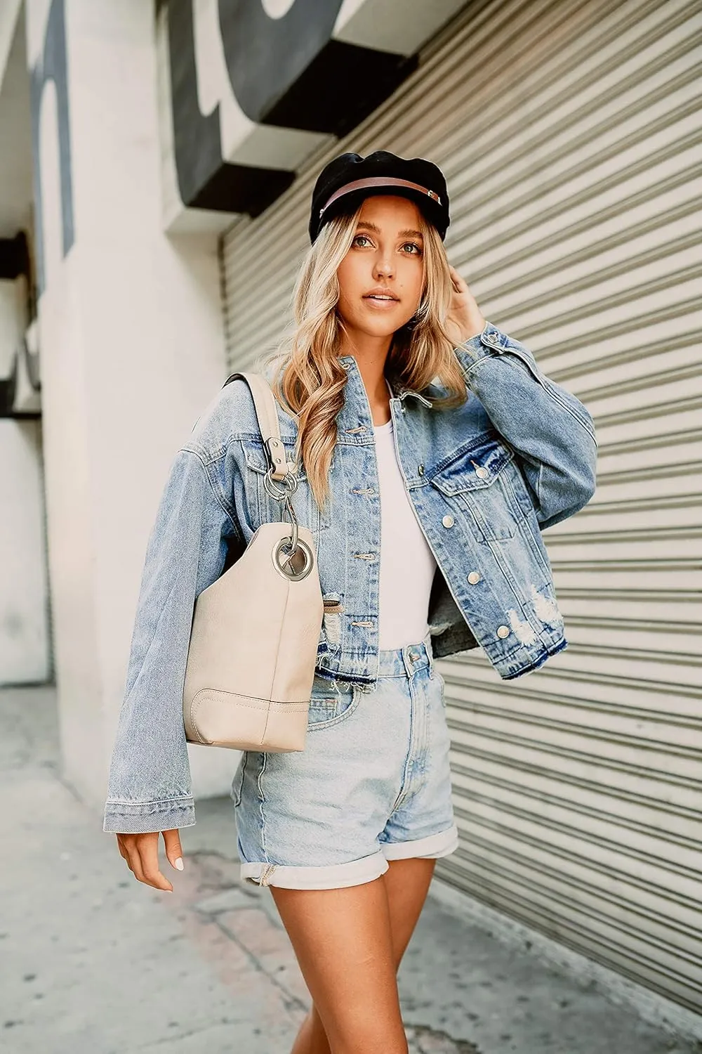 Hobo Shoulder Bag with Big Snap Hook Hardware