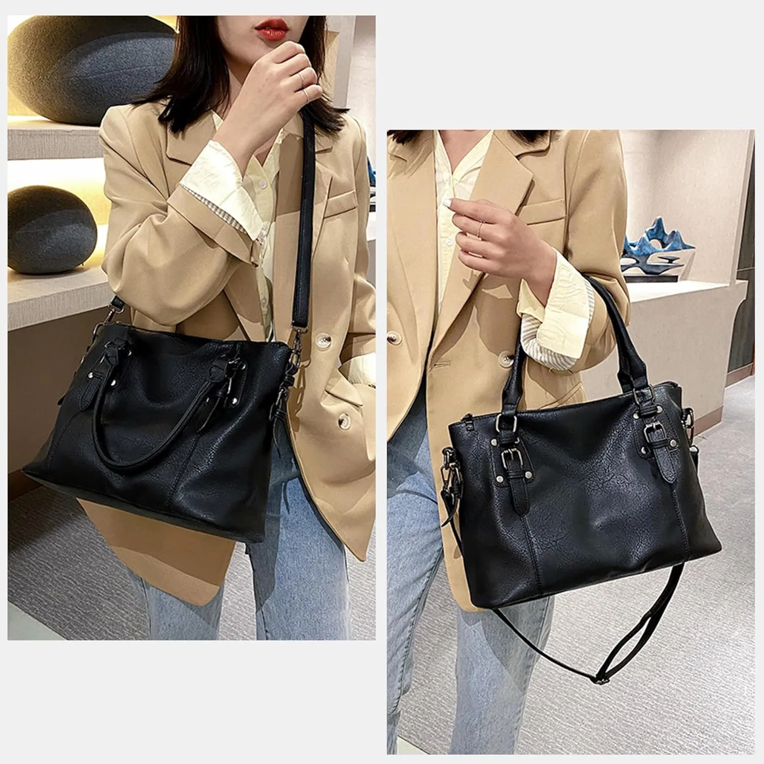 Hobo Tote Bag for Women PU Leather Large Crossbody Bags Purses Handbags with Adjustable Shoulder Strap