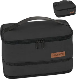 HOMESPON Expandable Lunch Bag for Men Women Insulated Lunch Box Holder with Handle for Picnics Work Travel(Black)