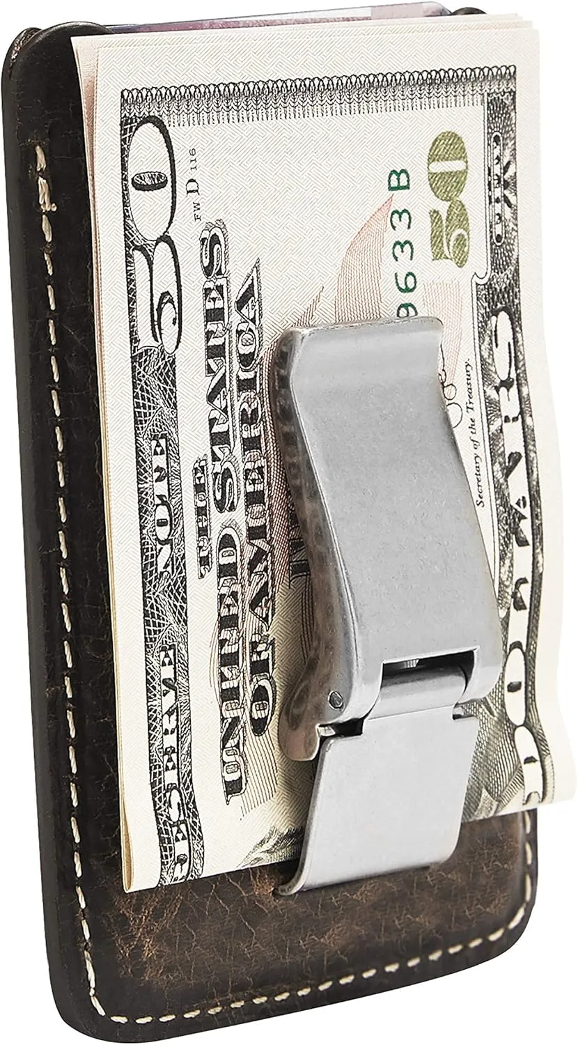 House of Jack Co. Wyatt Slim Money Clip Wallet for Men, Minimalist Front Pocket Card Holder, Full Grain Cowhide Leather Wallet, Brown