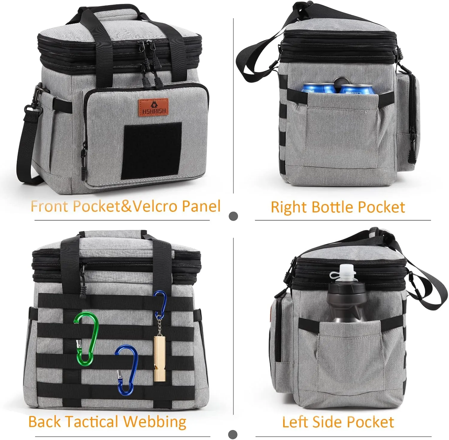 HSHRISH Lunch Box for Men, Women Double Deck Heavy Duty Large Insulated Tactical Lunch Bag Durable Cooler Bag With Shoulder Strap for Adults Work Picnic Road Trip (Grey,15L )