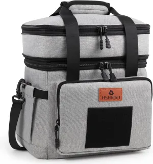 HSHRISH Lunch Box for Men, Women Double Deck Heavy Duty Large Insulated Tactical Lunch Bag Durable Cooler Bag With Shoulder Strap for Adults Work Picnic Road Trip (Grey,15L )
