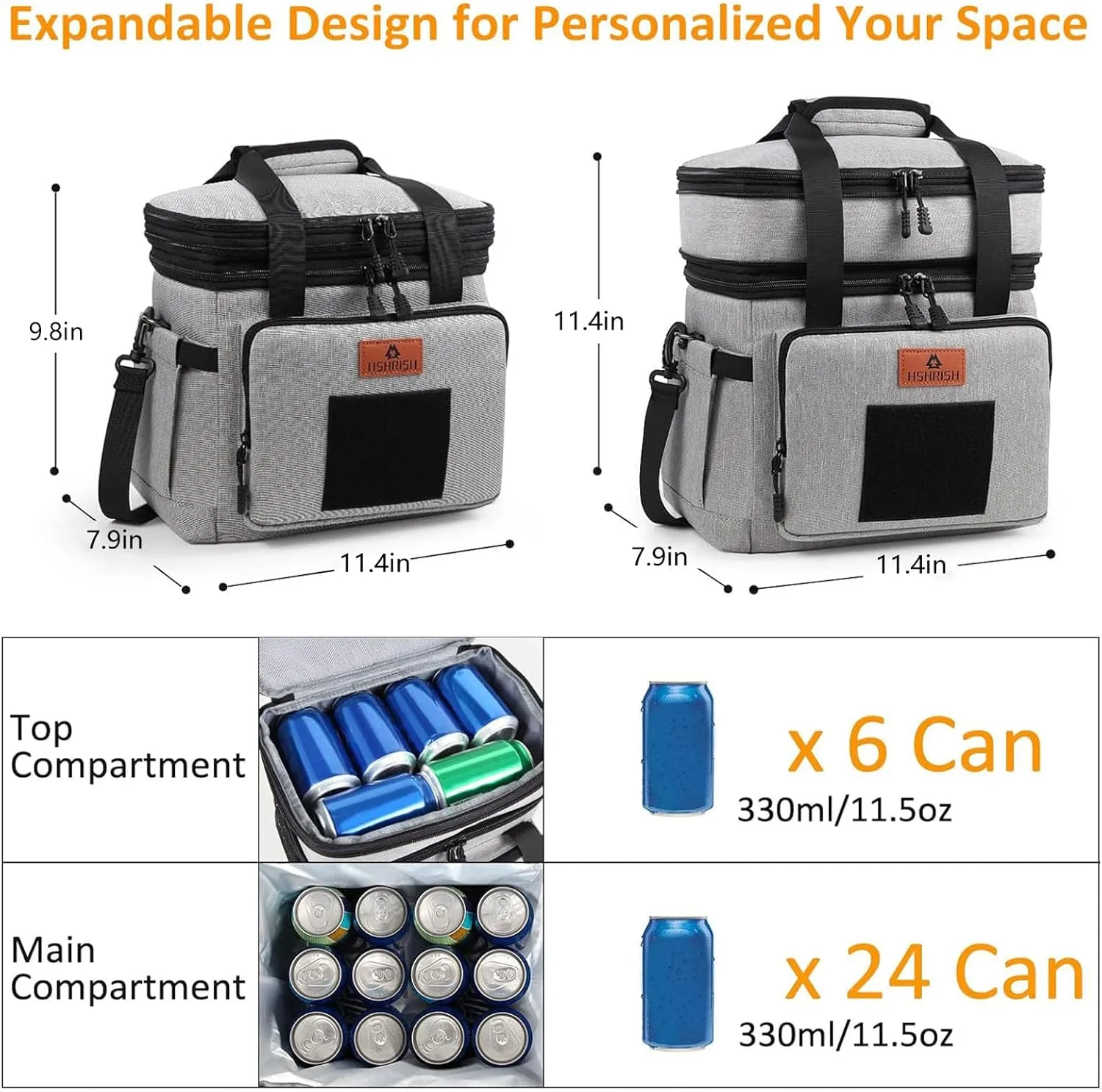 HSHRISH Lunch Box for Men, Women Double Deck Heavy Duty Large Insulated Tactical Lunch Bag Durable Cooler Bag With Shoulder Strap for Adults Work Picnic Road Trip (Grey,15L )