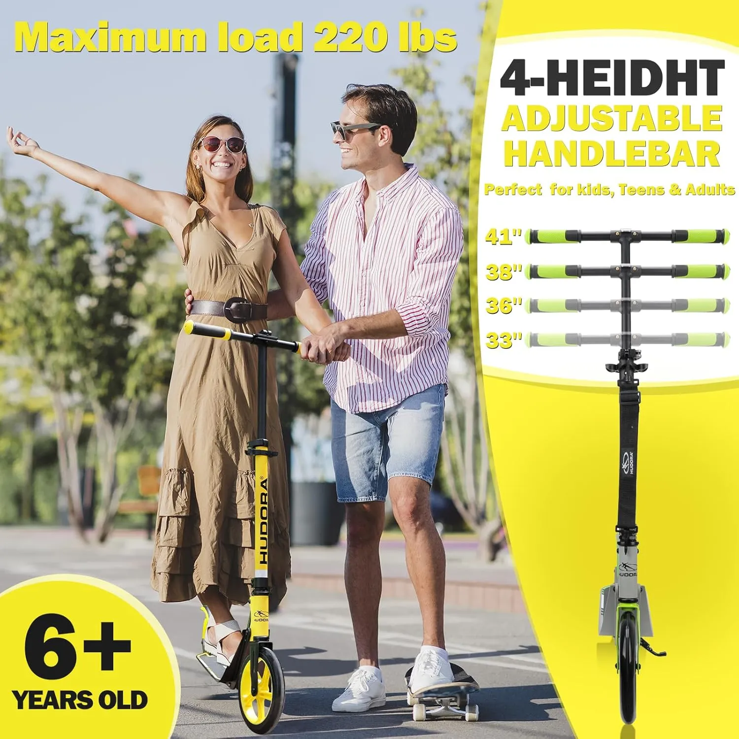 HUDORA BigWheel 209 Kick Scooter, The Original with RX Pro Technology, Folding City Scooter