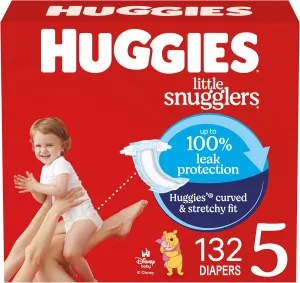 Huggies Size 5 Diapers, Little Snugglers Baby Diapers, Size 5 (27  lbs), 132 Count (2 Packs of 66), Packaging May Vary