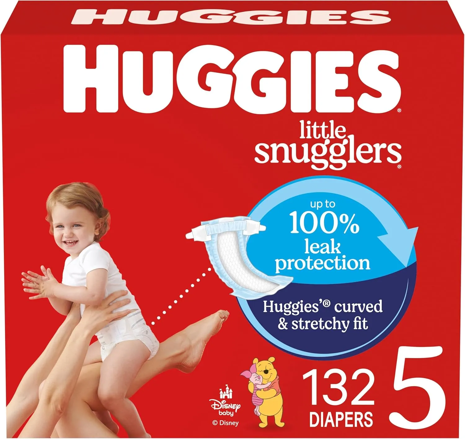 Huggies Size 5 Diapers, Little Snugglers Baby Diapers, Size 5 (27  lbs), 132 Count (2 Packs of 66), Packaging May Vary