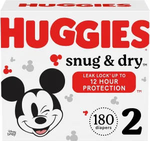 Huggies Snug & Dry Disposable Baby Diapers, Size 2, 180 Count