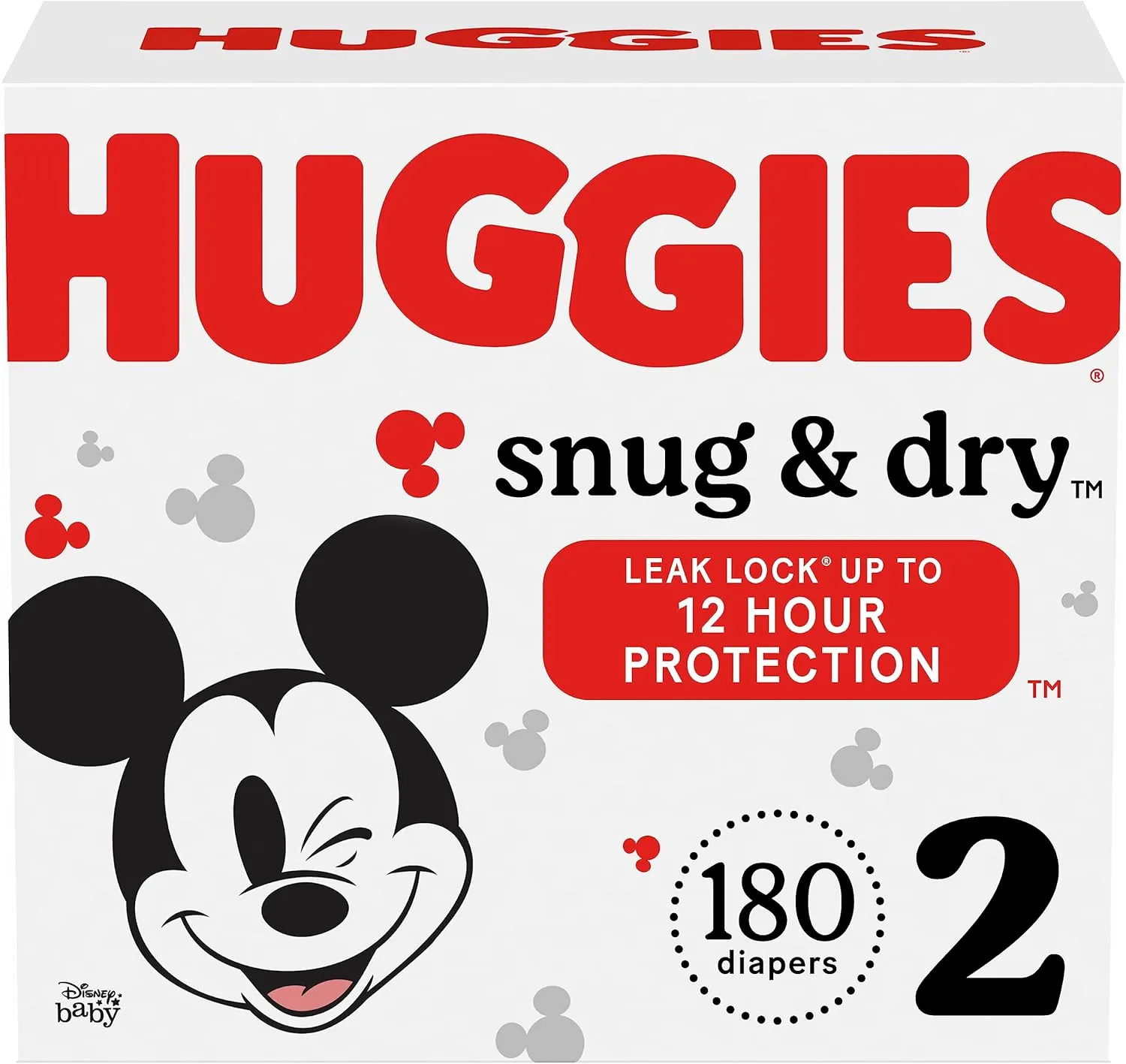 Huggies Snug & Dry Disposable Baby Diapers, Size 2, 180 Count