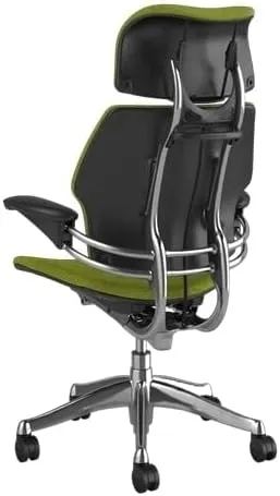 Humanscale Freedom Office Chair with Headrest - Ergonomic Work Chair with Advanced Highly Adjustable Duron Arms and Gel Seat - Wheels for Carpet - Aluminum Frame with Green Ginkgo Fabric