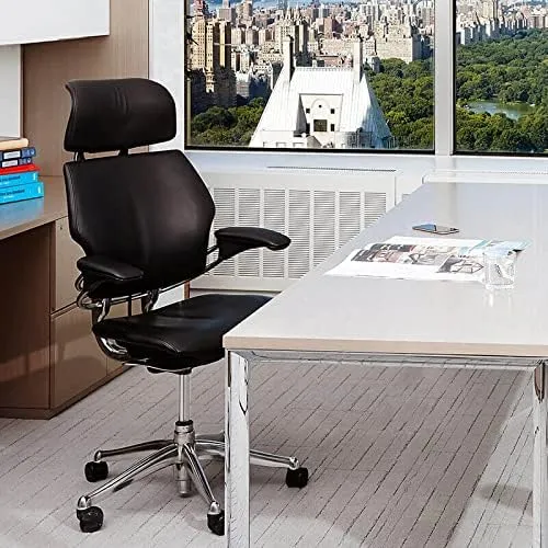 Humanscale Freedom Office Chair with Headrest - Ergonomic Work Chair with Advanced Highly Adjustable Duron Arms and Gel Seat - Wheels for Carpet - Aluminum Frame with Horizon Ginkgo Fabric