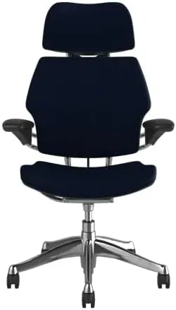 Humanscale Freedom Office Chair with Headrest - Ergonomic Work Chair with Advanced Highly Adjustable Duron Arms and Gel Seat - Wheels for Carpet - Aluminum Frame with Navy Ginkgo Fabric