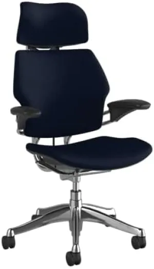 Humanscale Freedom Office Chair with Headrest - Ergonomic Work Chair with Advanced Highly Adjustable Duron Arms and Gel Seat - Wheels for Carpet - Aluminum Frame with Navy Ginkgo Fabric